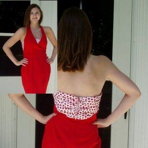 Red and White Halter Dress Polka Dot Sexy  S